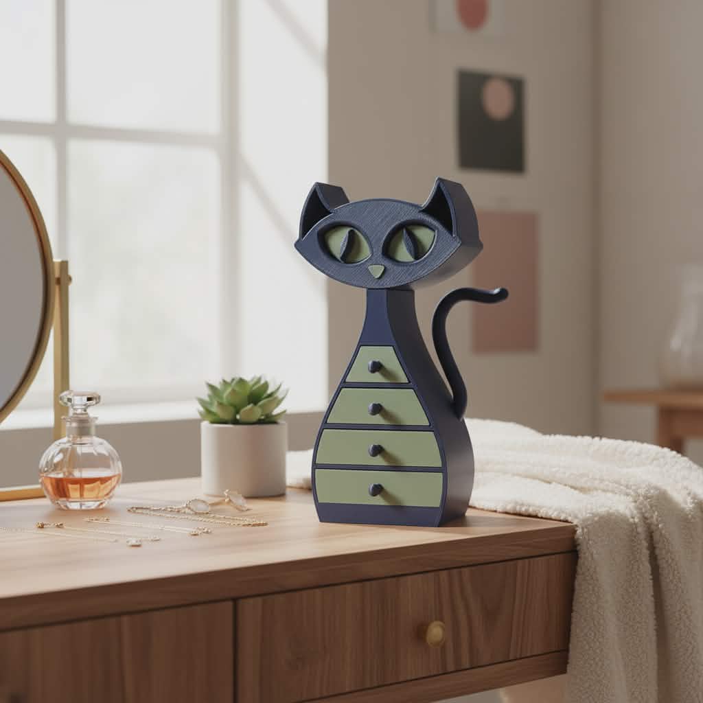 Chaos Kitty Six-Drawer Tower – The Judgiest 3D-Printed Jewelry Box on Earth